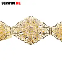 SUNSPICE-MS Rhinestones Wedding Belt Sash Gold Color Diamond Crystal Bridal Belt For Wedding Gown Decoration Adjustable Length