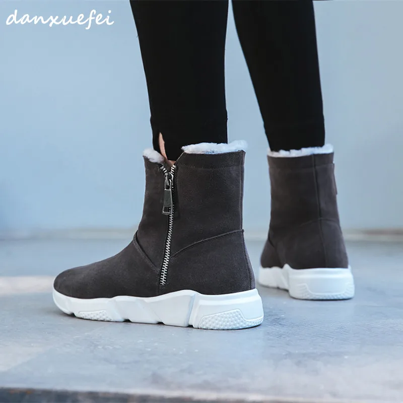 Lana Cómodo Botas Mujeres Black Marca Cuero Diseño De Gamuza Frío Nieve Zapatos Botines Ocio Genuino gray Zapatillas Corto Invierno xfnfq6Rzw