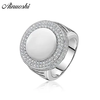 

AINOUSHI 925 Sterling Silver Wedding Engagement Round Halo Rings Male Silver Anniversary Party Rings Gifts Jewelry pero llama
