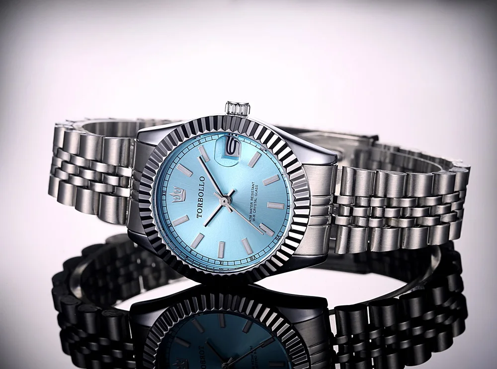 Бренд TORBOLLO модные часы женские из нержавеющей стали женские наручные часы синий водонепроницаемый бирка с коробкой