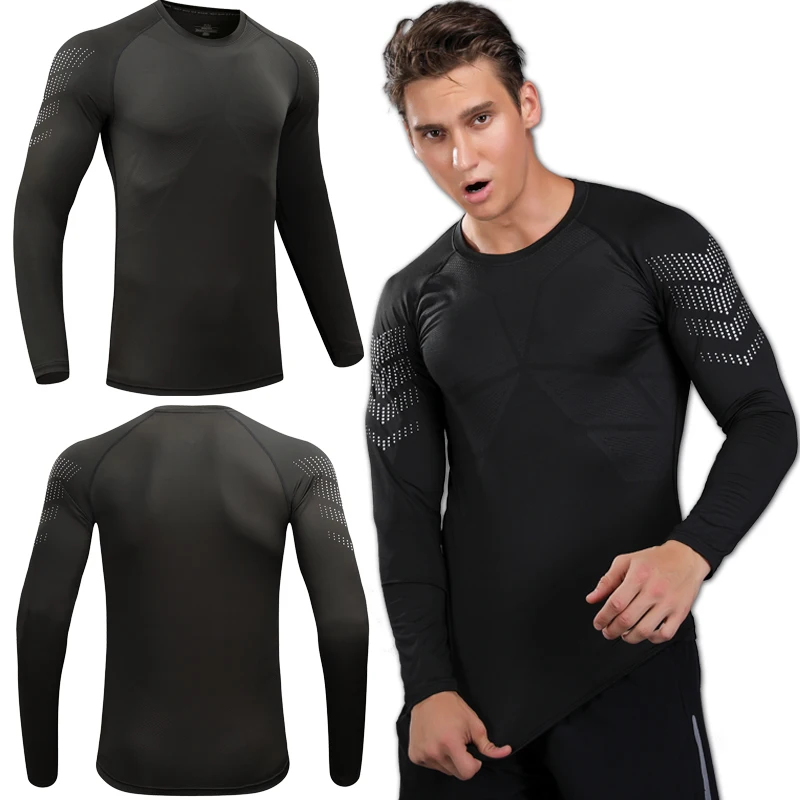 

Long Sleeve Running Shirt Men Training Sports T-shirt Elastic Tight Jersey Fitness Gym Workouts Clothes Compression Men Long