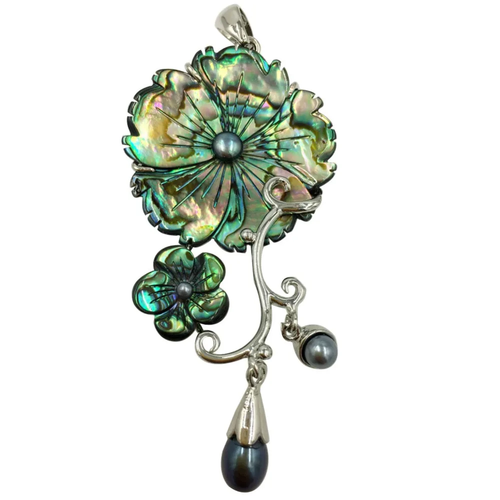 

Free Shipping Beautiful jewelry New Zealand Ablone Shell Flower Art Women Pendand Bead 1Pcs PC3924
