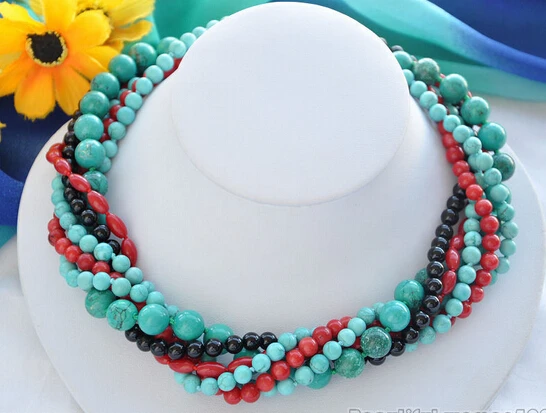 

ddh001854 6row red coral black agate blue turquoise bead NECKLACE 28% Discount