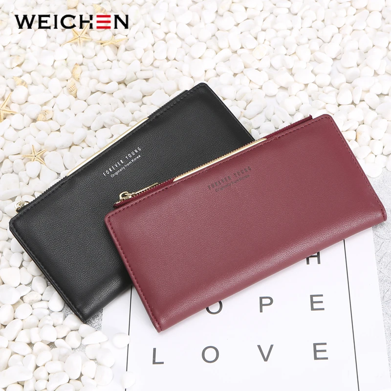 WEICHEN Women Wallet Zipper Coin & Cell Phone Pocket Female Wallet Card Holder Ladies Red Clutch Purse High Quality