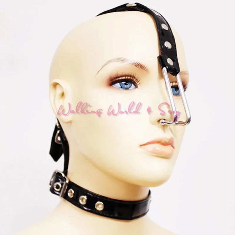 Stainless Steel Nose Hook + Leather Sex Slave Collar Fetish Head Harness Bondage Restraint Adult Game Sex Toys For Couples Women (3)