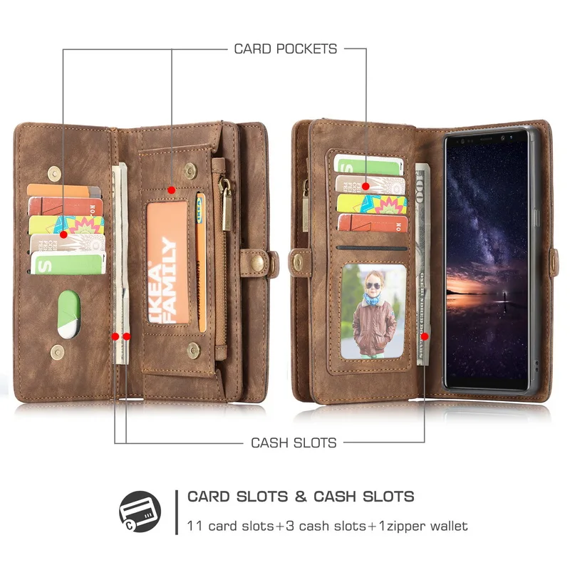 Роскошные кожаные молния многофункциональный бумажник чехол для samsung Galaxy Note 9 8 S9 держатель для карт чехол для samsung S8 S9 плюс s7 край