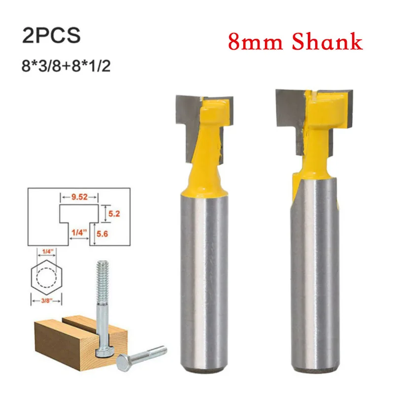 2 шт. 8 мм хвостовик t-шлицевая фреза Маршрутизатор бит для 1/4 "шестигранный болт