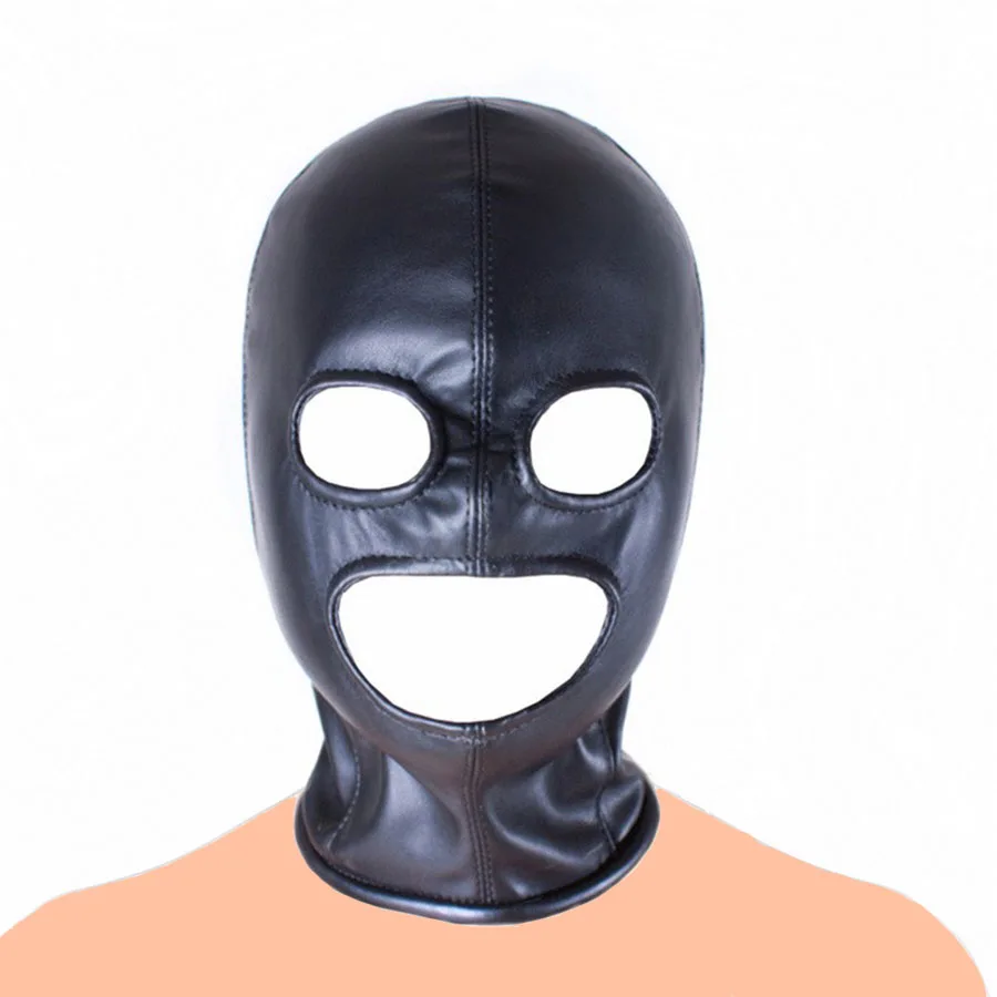 PU-Leather Head harness Cosplay Halloween hood mask headgear eye Open Zip up new