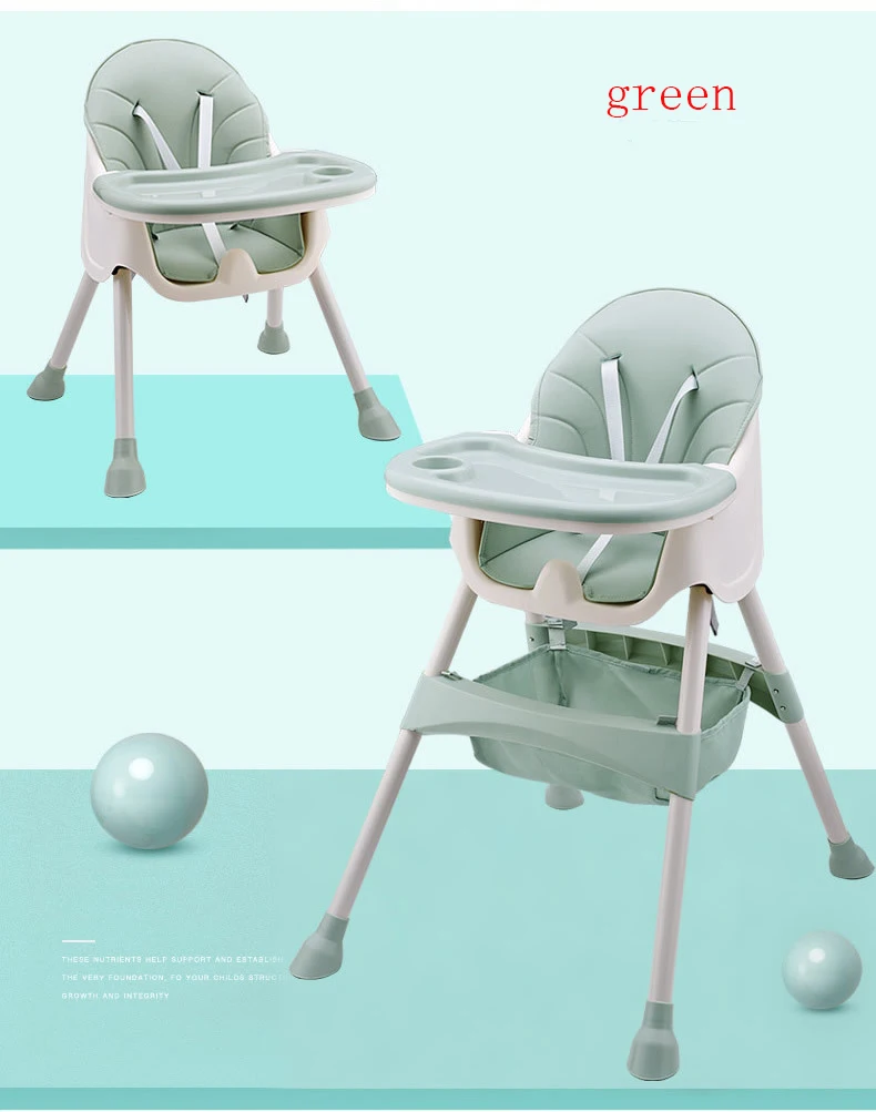 PP Material Safety Children's Dining High Chair Adjustable Foldable Seat Multi-function Portable Baby Feeding Chair For Babies