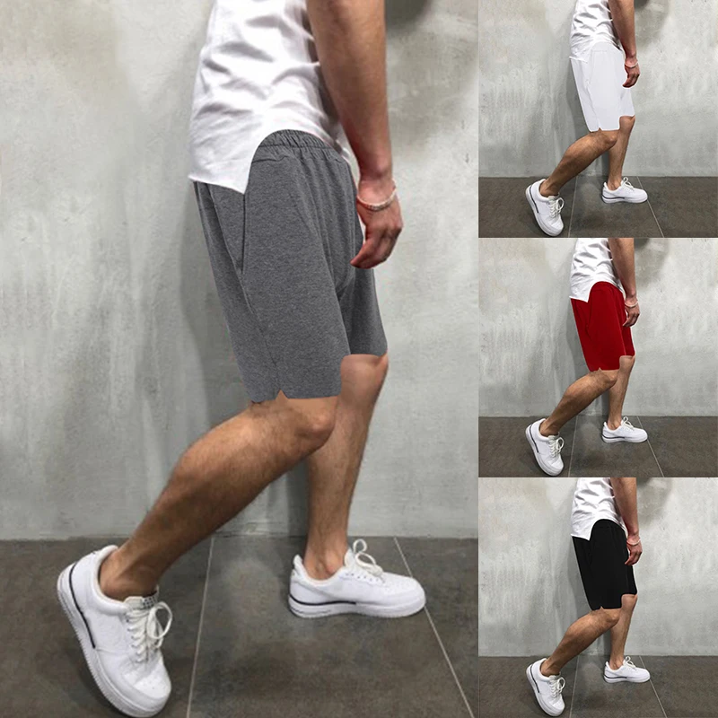 

Summer Sport Shorts Men Eastic Waist Drawstring Bodybuilding Short Homme Knee Length Solid Streetwear Gym Casual Short Pants Men