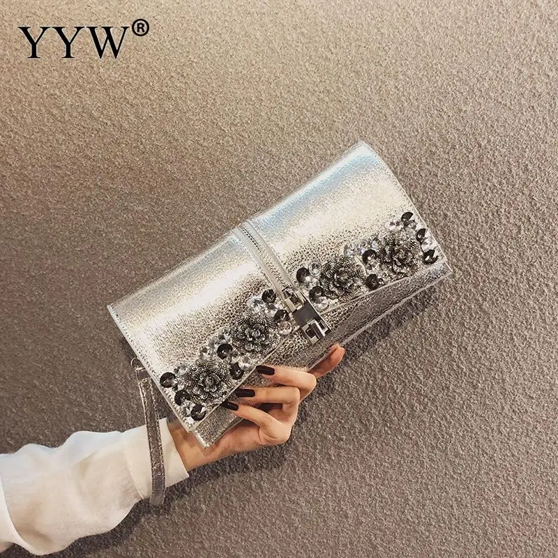 Черный клатч конверт YYW для женщин цветочный стразы кошелек и сумочка на молнии