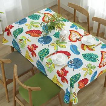 

Colorful Leaves Tea Coffee Table Cloth Cotton Canvas Dining Tablecloth Dust-proof Wedding Party Banquet Decoration Table Cover