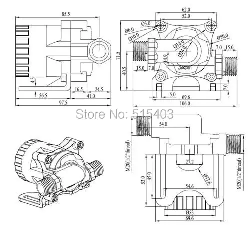 Dimensions of pump