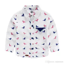 2016 Sweet Kids Boys Birds Print Cotton Shirts Blue and Pink Color Design Blouse Casual Tees