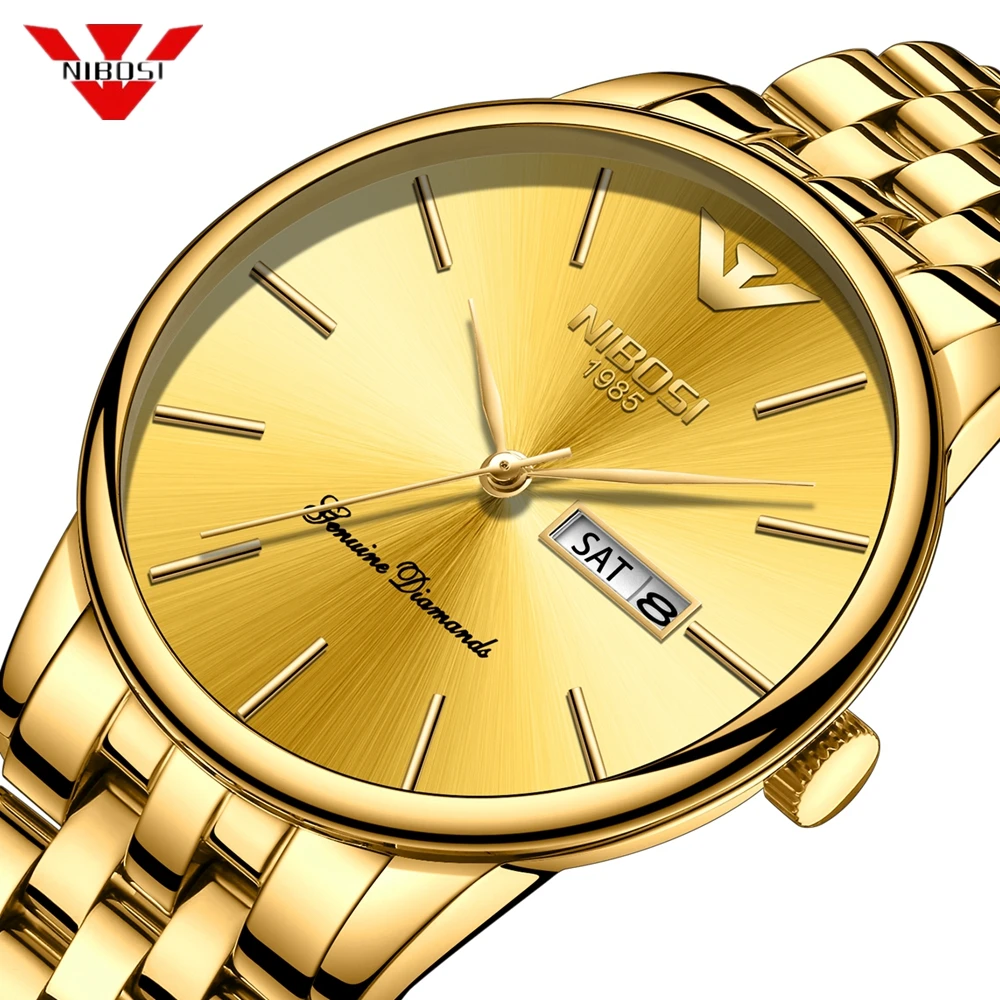 Acheter Nibosi Mens Montres Meskie Imperméable De Luxe D affaires Montre Bracelet Hommes Simple Classique Genève Conception Or Montre Relogio Masculino