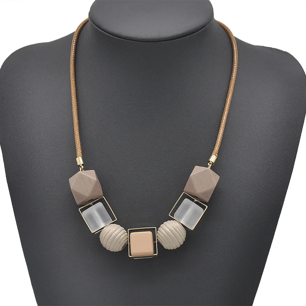 

New 3 sytles Women Necklace Statement Necklaces & Pendants Wood Beads Geometric Rope China Necklace Trendy Jewelry