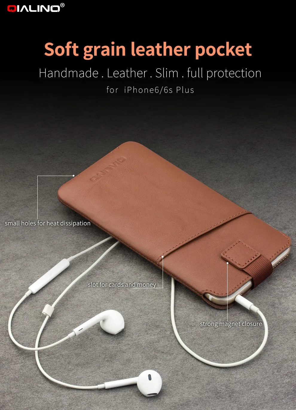 QIALINO new arrival For iphone 6 6s 4.7 Case new case Pouch for iphone 6 plus 6s plus 5.5" Leather with Card Slot Luxury Case lifeproof case iphone 8