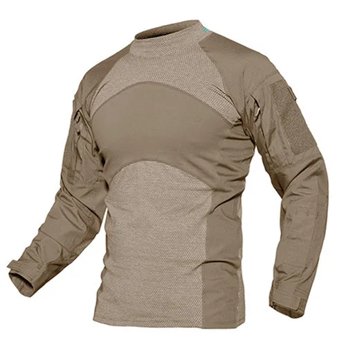TACVASEN, Мужская Военная армейская рубашка, Мужская камуфляжная тактическая футболка, уличная походная одежда, Боевая футболка с длинным рукавом, Охотничья рубашка - Цвет: Khaki