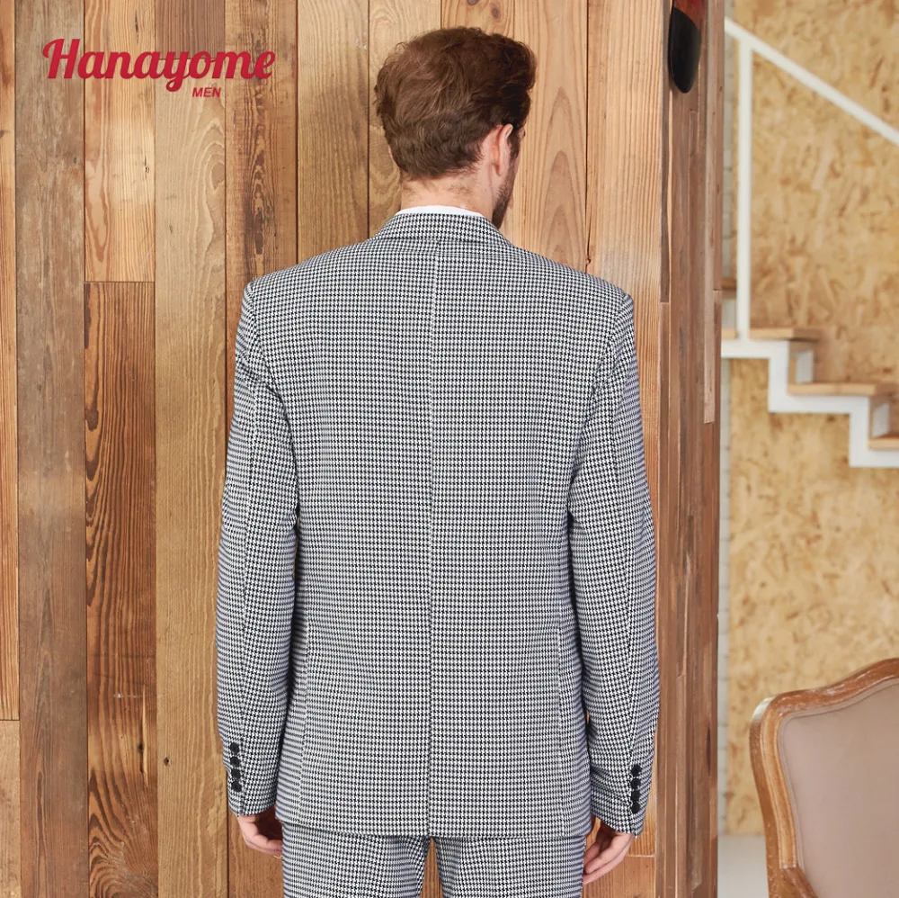 Hanayome Mens 2 Piece Silm Fit Suits 2017 Fashion Two Buttons Black Checked Formal Business Blazer Suit & Trousers SI102
