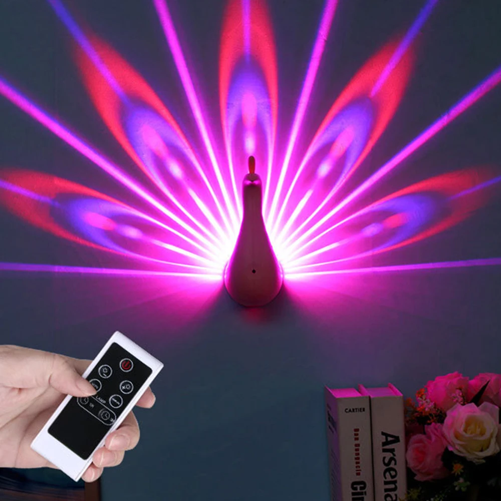 DC5V Rechargeable LED Projector Light Peacock Novelty Night Lamp Remote