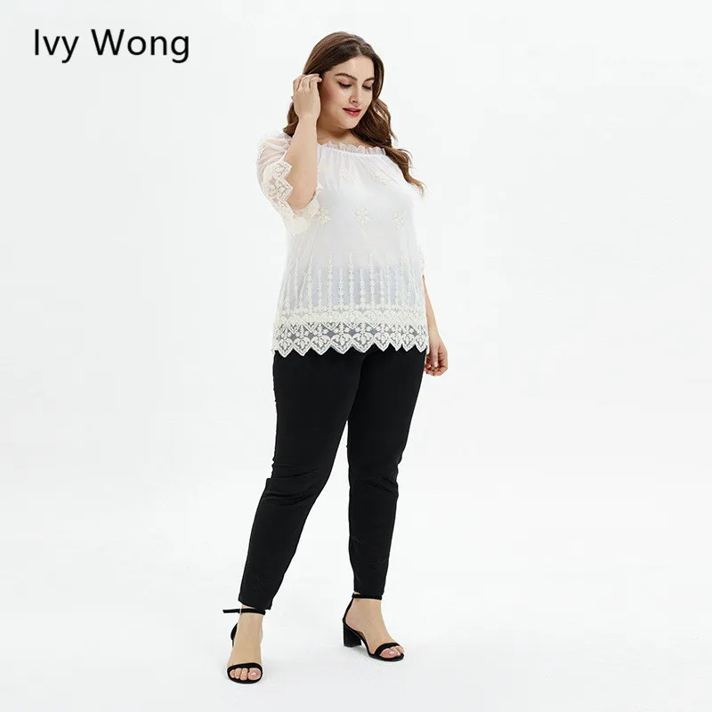 Ivy Wong женская летняя кружевная блузка сетка Patchworl прозрачные рукава Топы