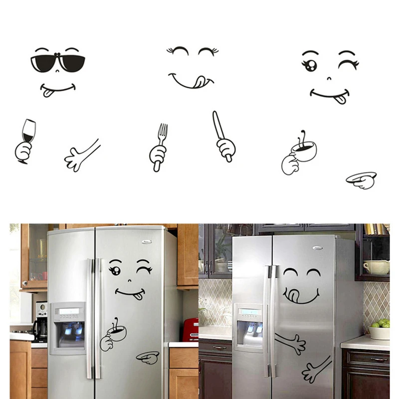 

Cartoon Cute Refrigerator Sticker Coffee/ Delicious Face Wall Stickers for Fridge Magnets Kitchen Wall Refrigerator Decoration