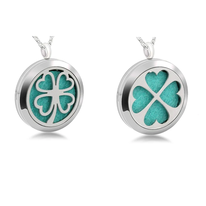 

5pcs Aromatherapy Essential Oil Locket Stainless Steel Necklace Jewelry Four-Leaf Clover Perfume Diffuser Pendant Locket