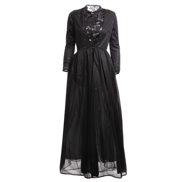 2021 New High Quality Sexy Gothic Lace High Waist Sheer Jacket Long Dress Gown Party Costume Lady Autumn Dress Black 4