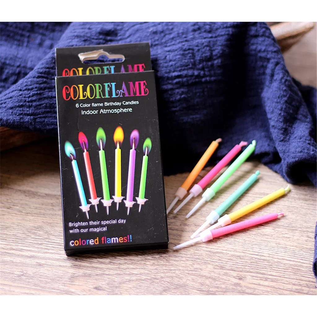 

6pcs Birthday Party Candle Wedding Cake Candles Safe Flames Dessert Decoration Colorful Flame Multicolor Candle#20
