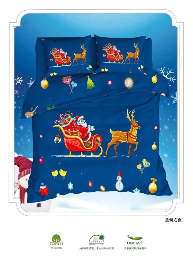 

Christmas Bedding Set Santa Claus elk Printed blue Bed Duvet Cover with Pillowcase Home Textiles Queen Sizes 4pcs