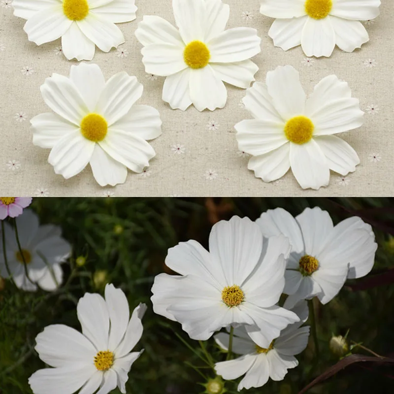 9CM cheap artificial Cosmos flower Heads christmas wreath decoration accessories easter decorations for home White flowers 5PCS | Дом и сад
