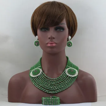 

Trendy Green Crystal Bridal Jewelry Nigerian Wedding African Beads Jewelry Women Necklace Set Free Shipping ABL452