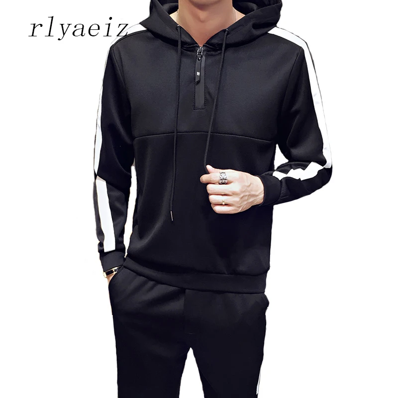 Rlyaeiz 2017 Spring Sporting Suits Men Sportswear Autumn Casual Striped Hooded Hoodies + Pants Two Piece Set Male Tracksuit 5XL | Мужская