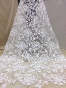 

Sequins Net Lace Fabric 2019 High Quality African Mesh Wedding Bride Dress Sewing Sequined Embroidered Material White sky blue