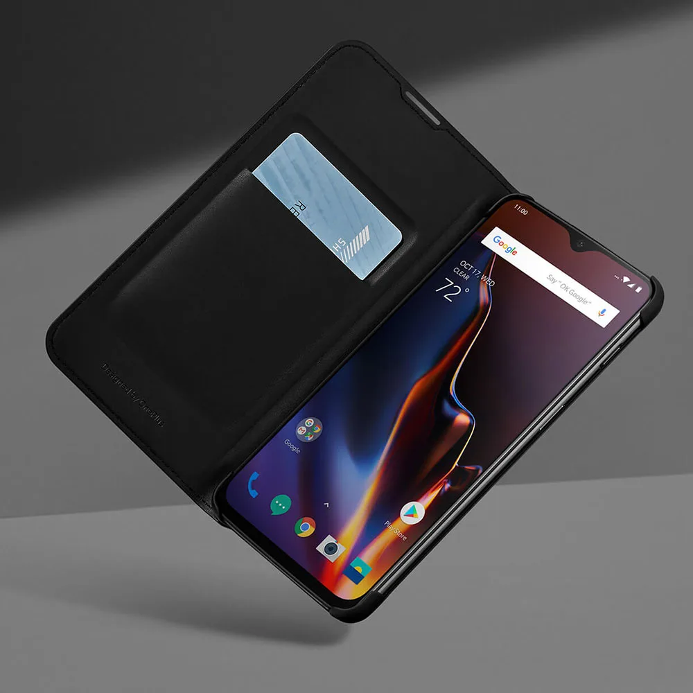Оригинальный OnePlus 6 6T флип чехол черный искусственная кожа умный спящий режим