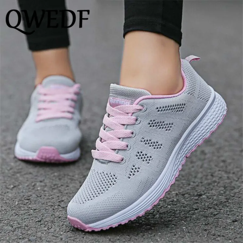

QWEDF Women casual shoes fashion breathable Walking mesh lace up flat shoes sneakers women Comfortable tenis feminino DC-112
