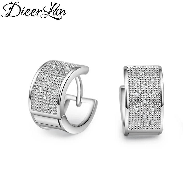 

DIEERLAN Europe and America 925 Sterling Silver Cubic Zirconia Hoop Earrings for Women Circle Round Earrings Brincos Pendientes