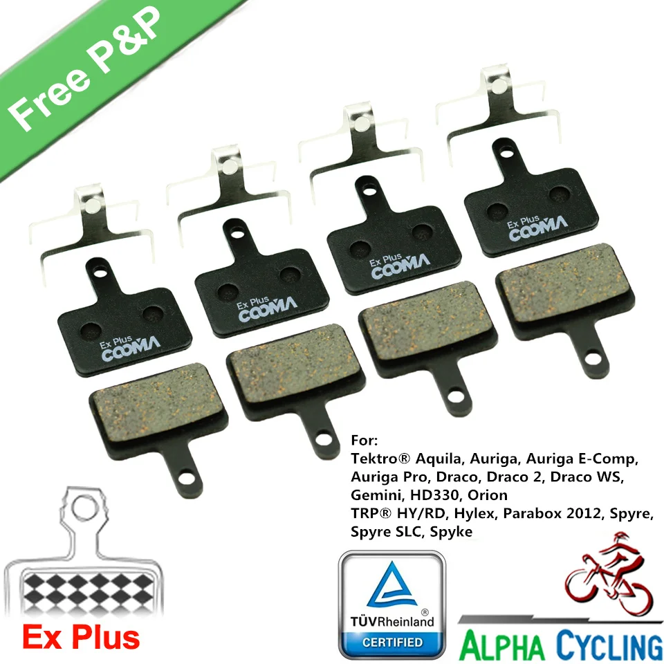 

Bicycle Disc Brake Pads For Tektro Aquila, Auriga, Auriga E-Comp, Auriga Pro, Draco, Draco 2, Draco WS, Gemini, 4 Pairs, Ex Plus