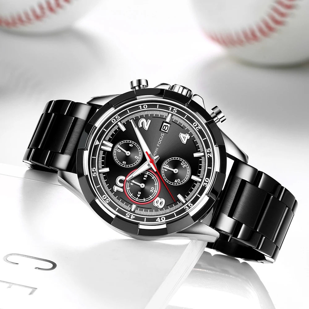 MINIFOCUS Men Watch Date Week Sport Mens Watches Chronograph Top Brand Luxury Waterproof Stainless Quartz Male Business Clock