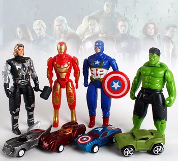 

Avengers Hero Mini Anime Figure Toy Cartoon Captain America Hulk Iron Man Thor Display Model Toys Avengers Pull Back Car Kid Toy
