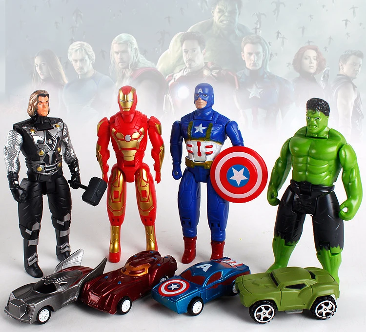 

New Avengers 4 Hero Mini Action Figure Toy Cartoon Captain America Hulk Iron Man Model Toys Avengers Pull Back Car Kid Toy