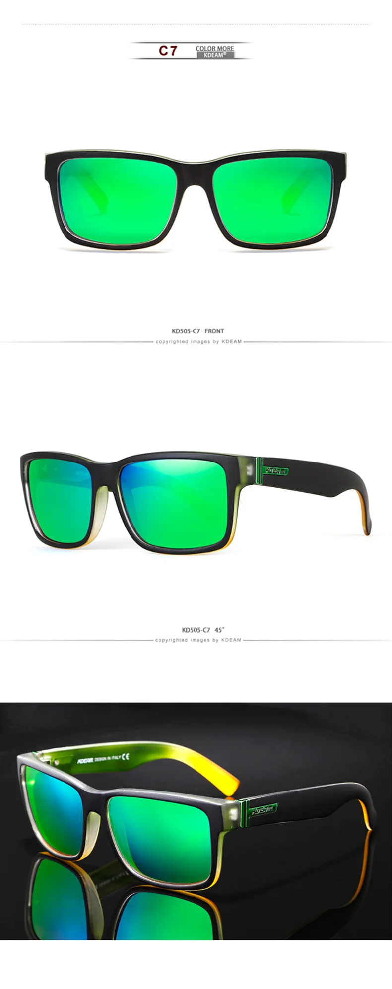 KDEAM 13 Colors Men Polarized Square Sunglasses Sport Outdoor Driving Glasses