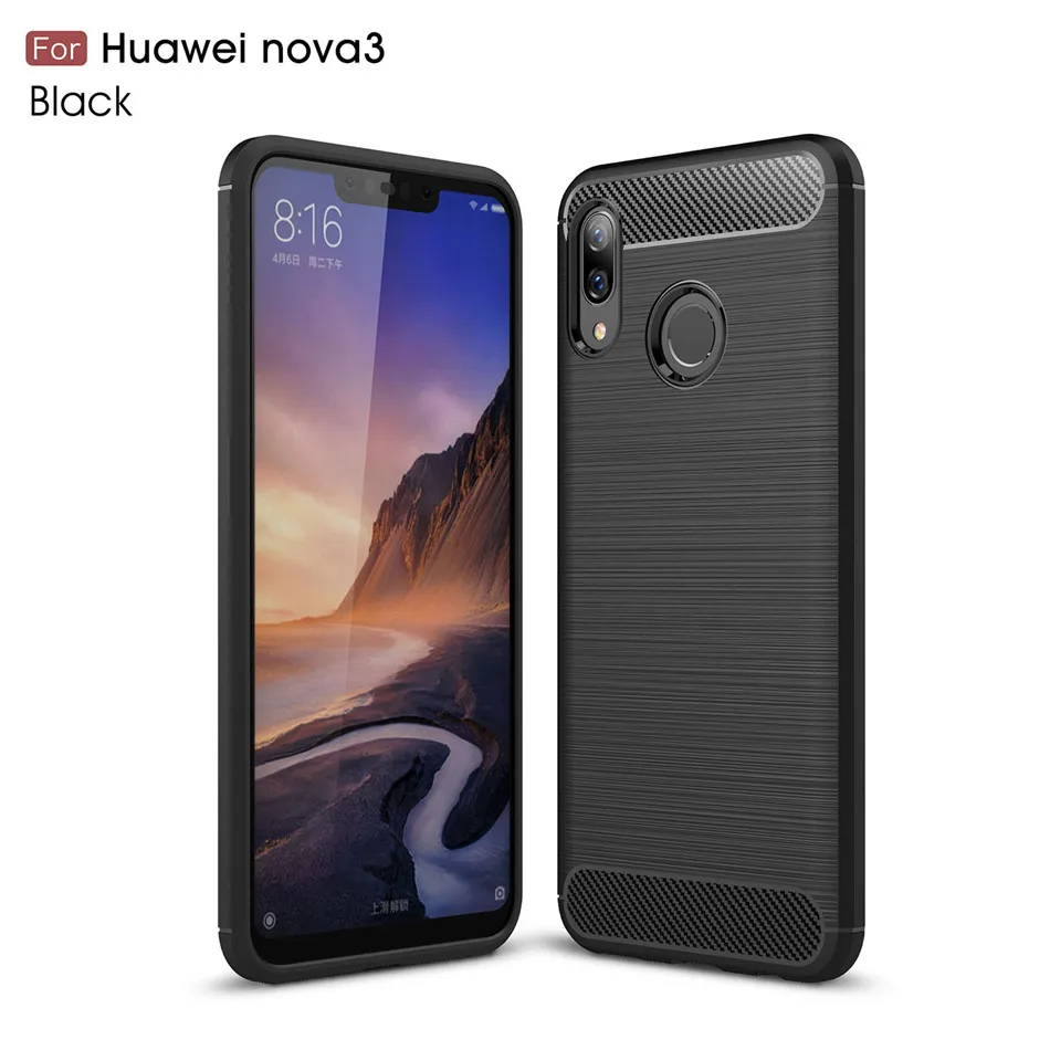 Силиконовый чехол для huawei Nova 3 3i Nova 3E, ударопрочный, из углеродного волокна, мягкий чехол для телефона из ТПУ, чехол для huawei Nova 3i - Цвет: Черный