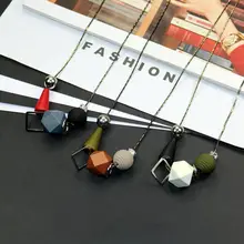 Новинка, Геометрическая деревянная подвеска, инкрустированная темпераментом, цвет циркония, длинное ожерелье для женщин, подходит ко всему, цепочка для свитера