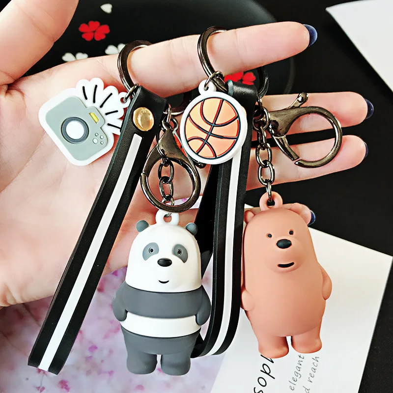 

New Cartoon Anime We Bare Bears Cute Three Animal Bears Doll Keychains Women Car Bag Pendant Belt Trinkets Key Chains Porte Cle