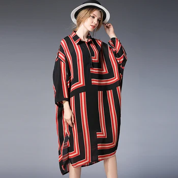 

4XL Women Chiffon Striped Dresses Summer Oversized Spring New Plaid Work Casual Dresses Female vintage Novelty Brief Dress