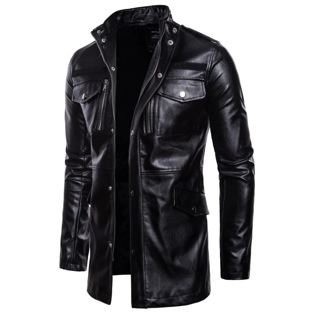 

Men's Washed Leather Jacket Coat Thicken Winter Fleece Locomotive Jacket Casual Outwear Belt Long Section Faux Fur Overcoat 5XL