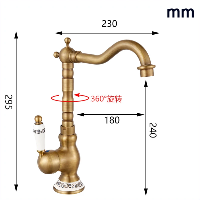Античный смеситель для раковины, кран для раковины, вращающийся носик, крепление на палубе, смеситель для горячей и холодной воды, кран с керамической ручкой для ванной, кухонный кран