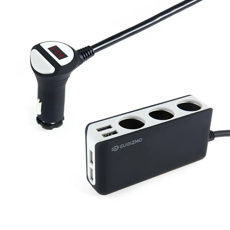 EUGIZMO 4 USB Port 3 Way Car Cigarette Lighter Socket Splitter Charger DC 12~24V Cigarette Lighter Socket Black Free shipping