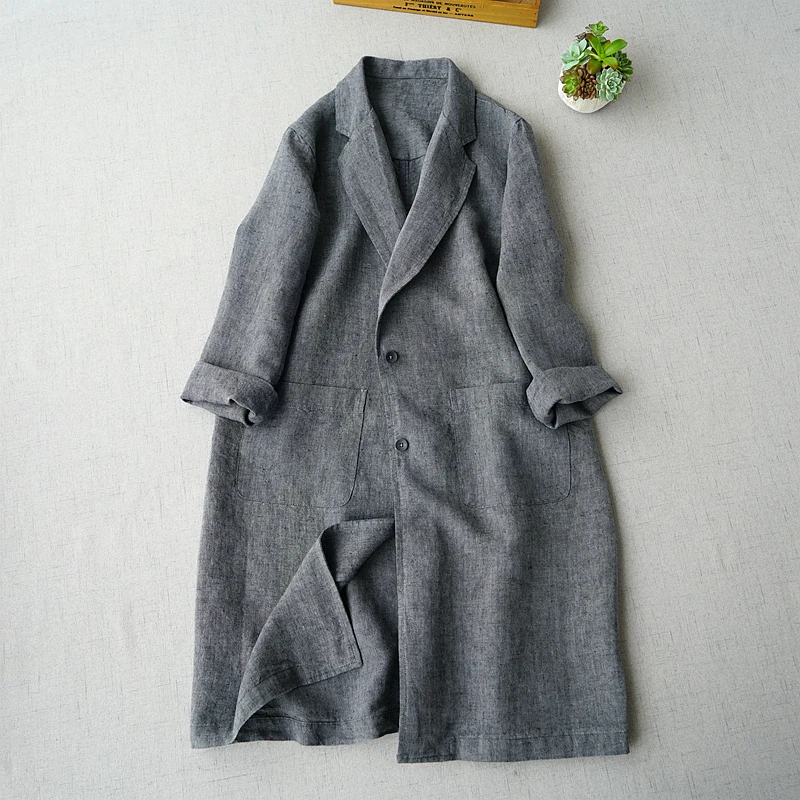

Spring Autumn Women All-match Casual Loose Plus Size Japanese Style Brief Comfortable Linen Trench Coats